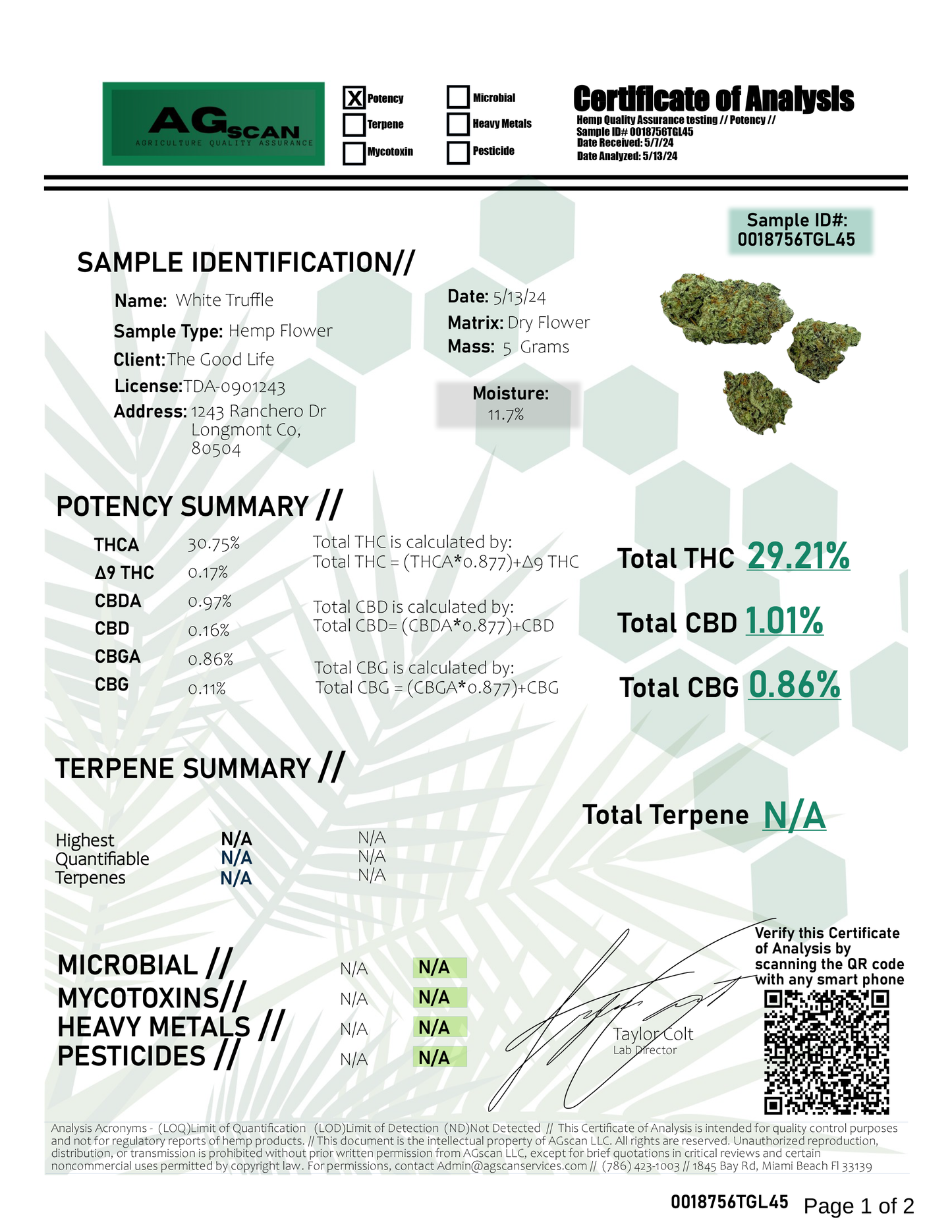 Legal Leaf Exotic THCA Flower: White Truffle